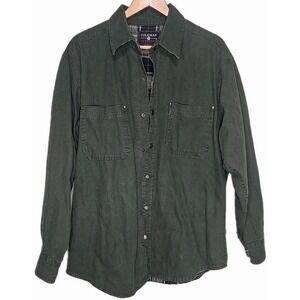 Coleman Shacket Men L Olive Green Canvas Flannel Lined Shirt Jacket Snap Button